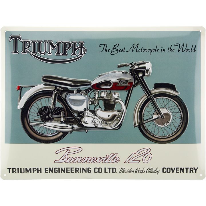 Plaque Publicitaire Vintage en Métal "Triumph Bonneville 120"