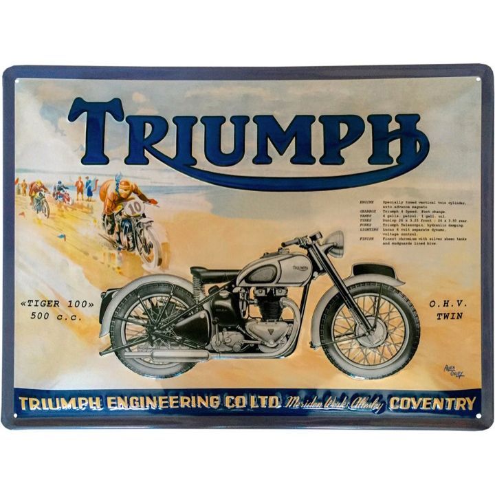 Plaque Publicitaire Vintage en Métal "Triumph Tiger 100"