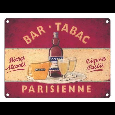 Plaque Publicitaire Vintage en Métal " Bar -Tabac"