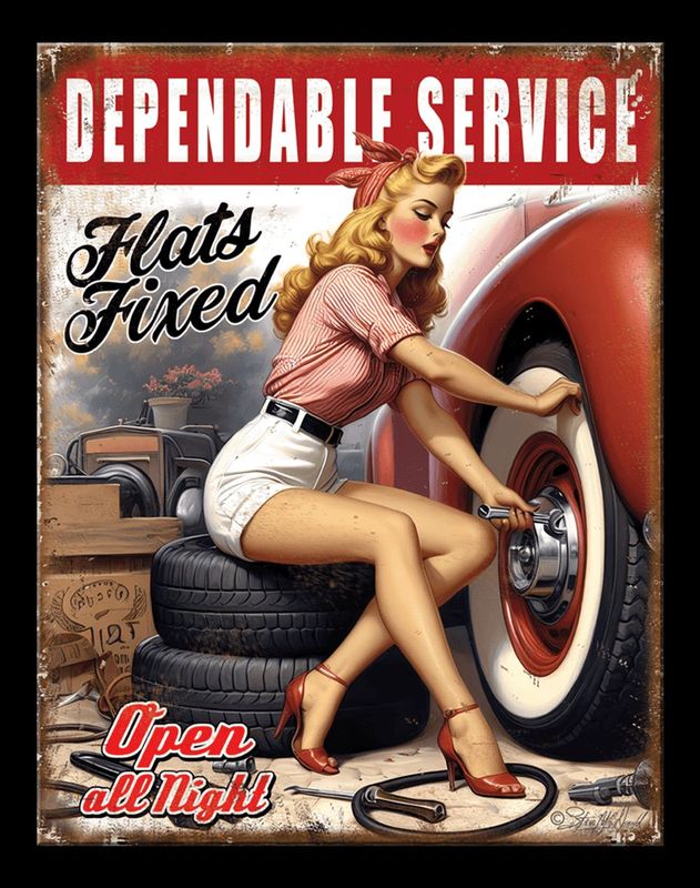 Plaque Métal Publicitaire Vintage Pin Up  "Dependable Service "