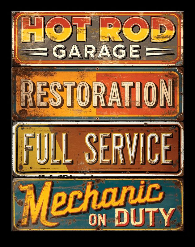 Plaque Publicitaire  en Métal Vintage " Hot Rod Garage"