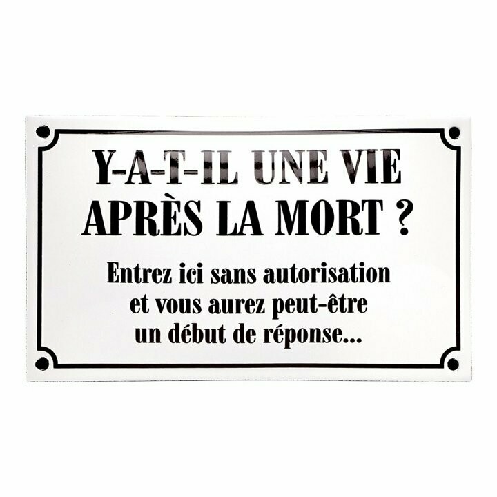Plaque Emaillée  "Y-a-t-il Une Vie Après La Mort"
