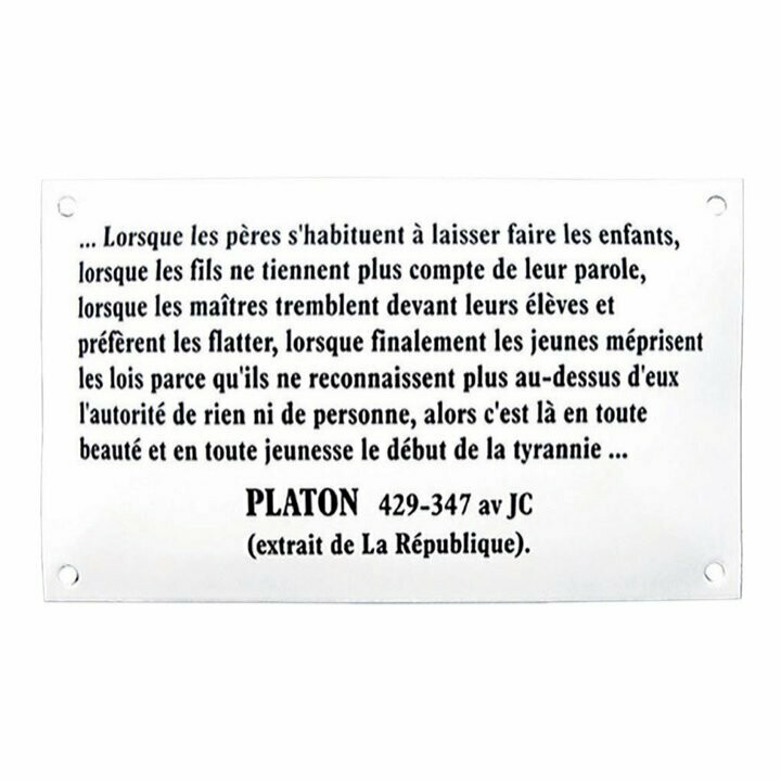 Plaque Emaillée "Lorsque Les pères ......           Platon"