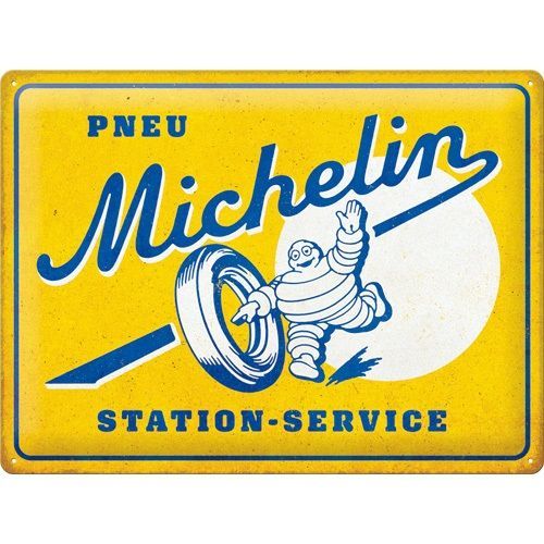 Plaque Métal  Publicitaire Vintage  "Michelin Pneu Station Service"
