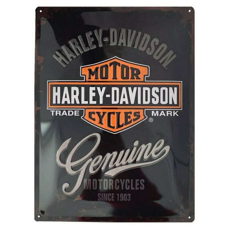 Plaque Métal  Publicitaire  Vintage "Harley Davidson Génuine Noire "
