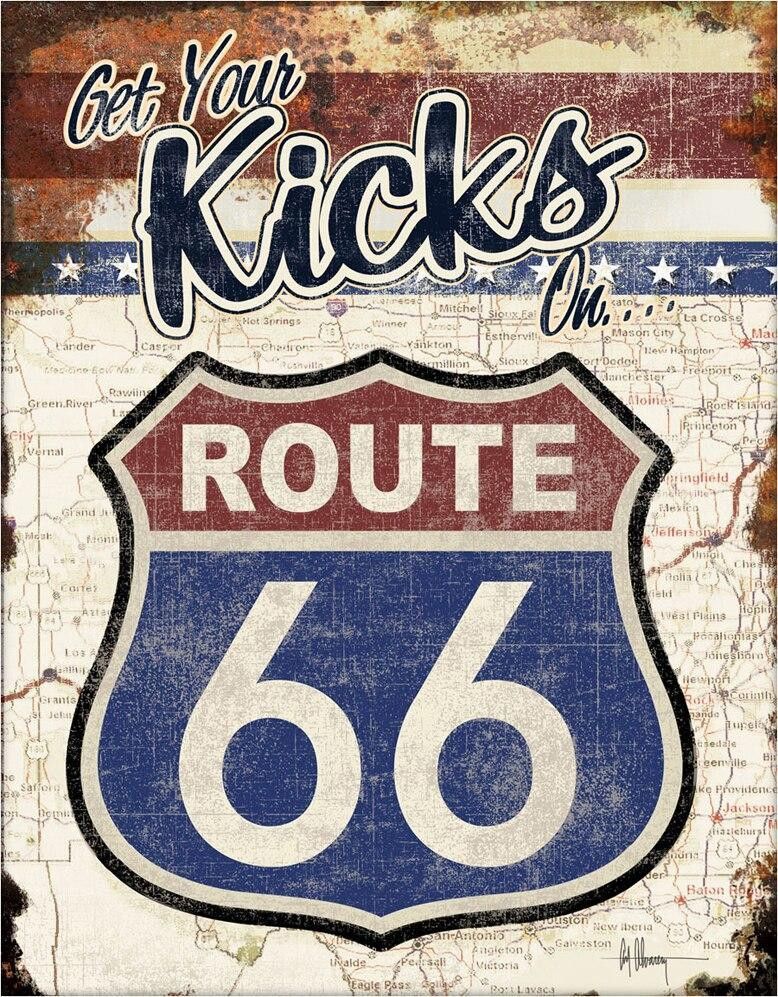 Plaque Métal Publicitaire Vintage " Route 66 Kicks"