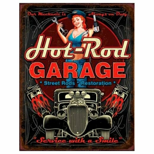 Plaque Métal  Publicitaire Vintage Pin Up   "Hot Rod Garage "