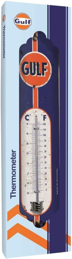 Thermomètre Publicitaire Vintage  en métal  "GULF LOGO 1920"