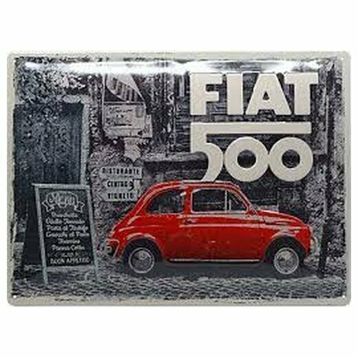 Plaque  Métal Publicitaire Vintage  "Fiat 500"