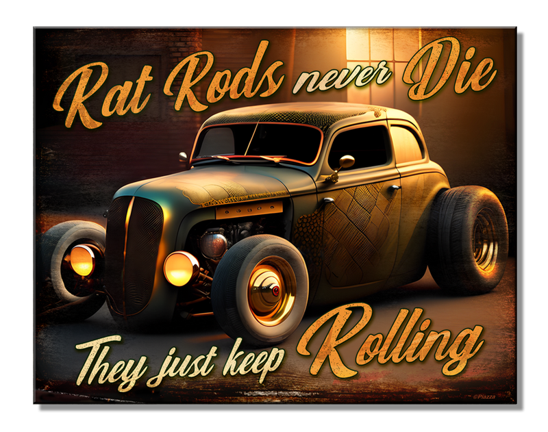 Plaque Métal Publicitaire Vintage "Hot Rod Never Day"
