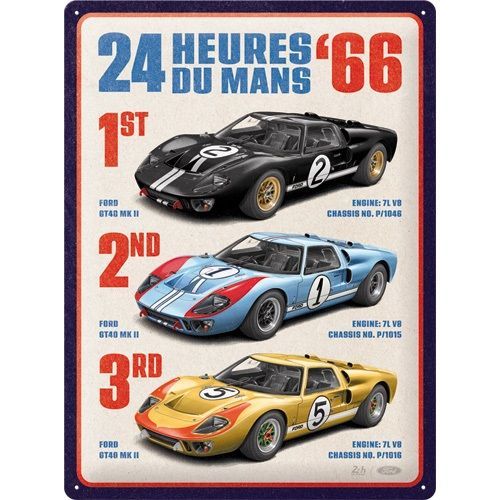 Plaque Publicitaire Vintage Vintage en Métal Plaque Publicitaire Vintage Vintage en Métal " 24 HEURES LE MANS 1966 FORD"