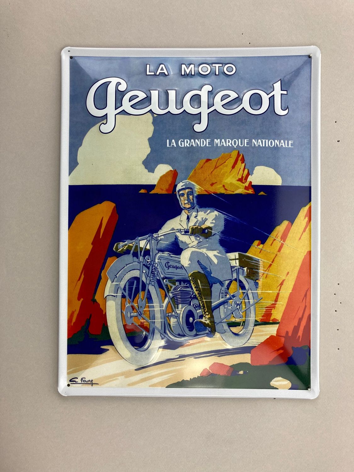 Plaque Publicitaire Vintage en Métal 'Moto Peugeot"