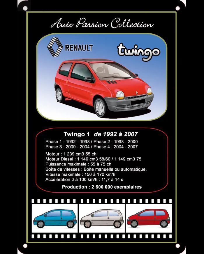 Plaque Publicitaire Vintage en Métal Plaque Publicitaire Vintage en Métal " Renault Twingo 1 de 1992/2007"
