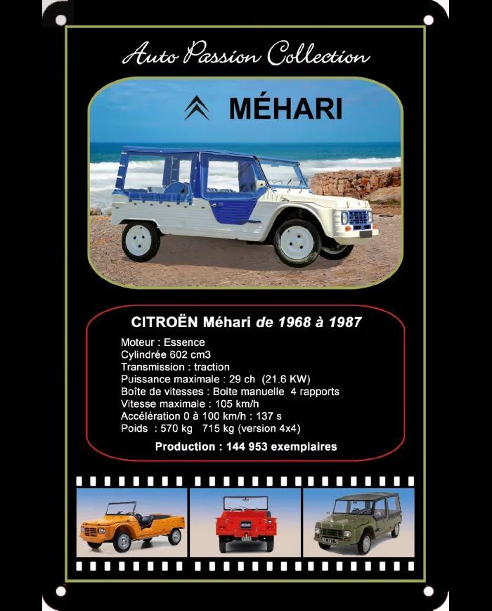 Plaque Publicitaire Vintage en Métal "Méhari de 1968/1987"