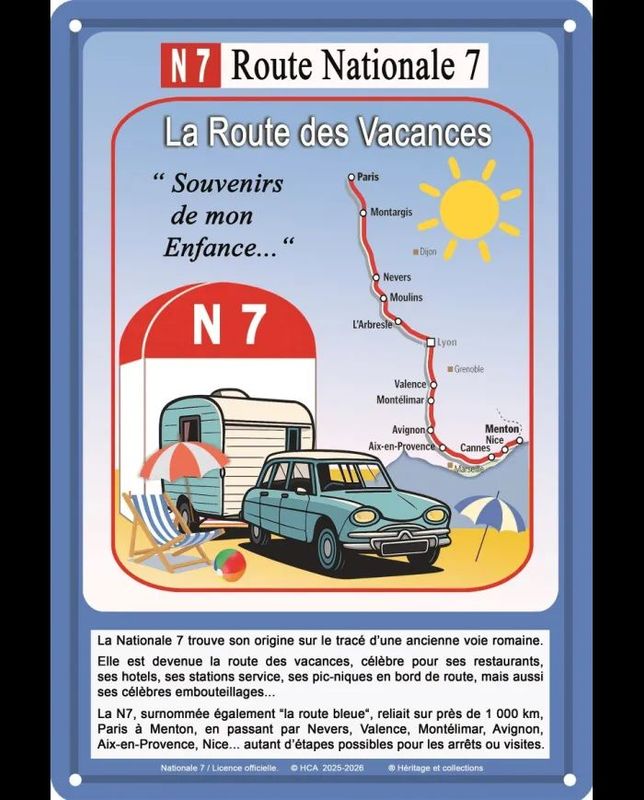 Plaque Publicitaire Vintage en Métal "La Route Nationale 7"