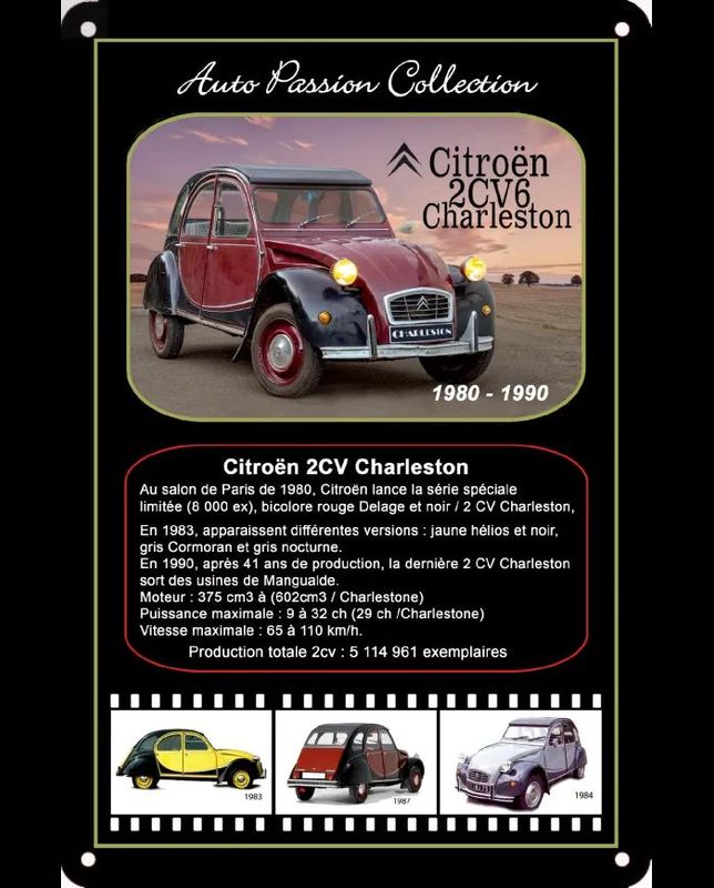 Plaque Publicitaire Vintage en Métal "2CV Charleston  1980/1990"