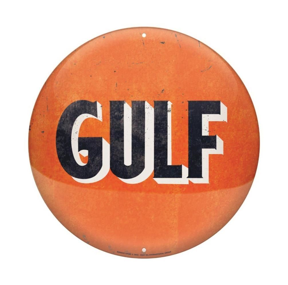 Plaque Ronde en Métal Embouti "GULF"