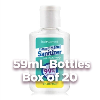 Mini (59mL) Bottles of Sanitiser. Box of 20.