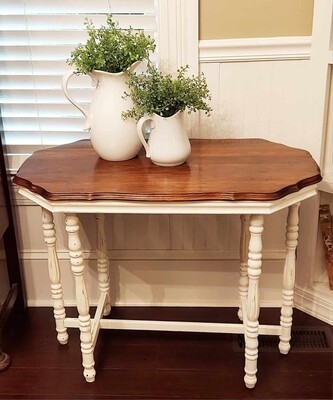 Antique rect white and stained side table