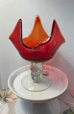 Red blown glass compote