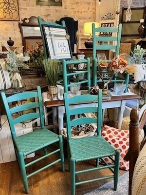Vintage green ladder back chairs set 4