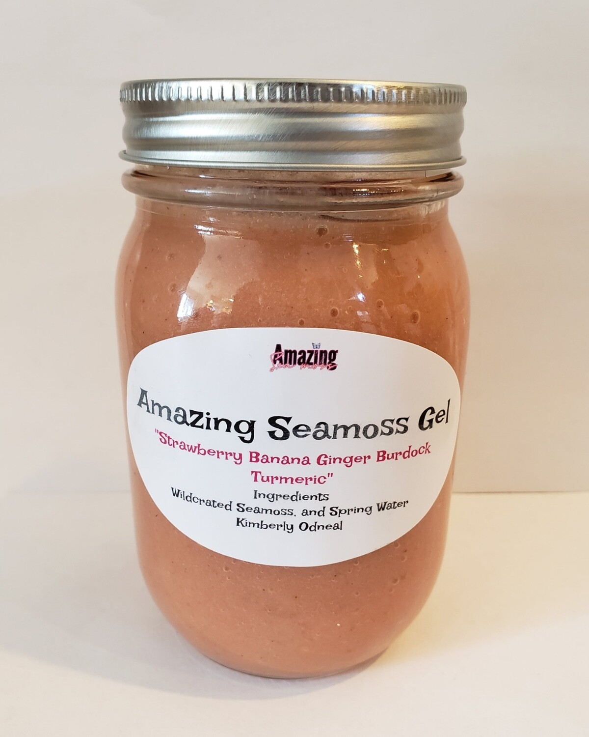 Strawberry Banana Ginger Burdock Turmeric infused Seamoss 16 oz