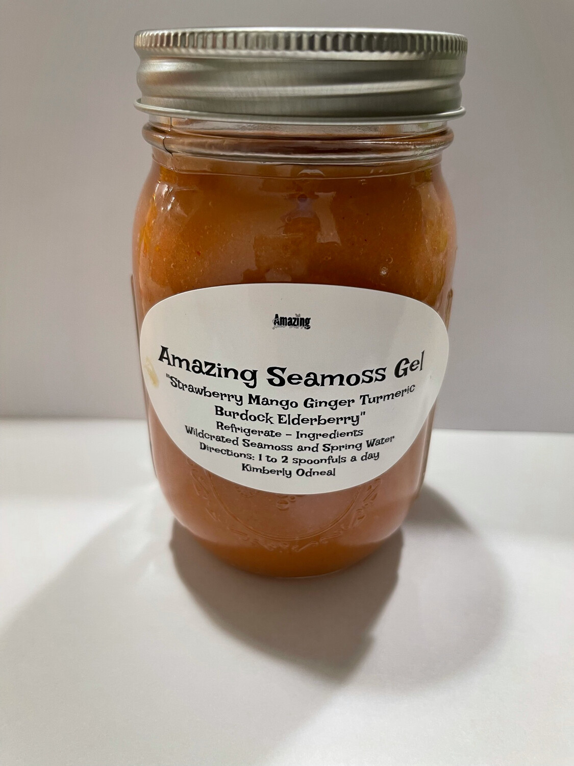 Strawberry Mango Ginger Turmeric Burdock Elderberry Infused Seamoss Gel 16 oz