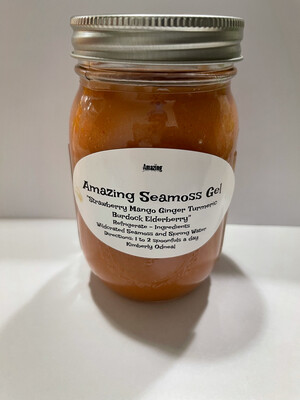 Strawberry Mango Ginger Turmeric Burdock Elderberry Infused Seamoss Gel 16 oz