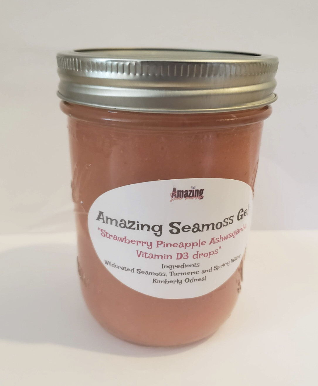Strawberry Pineapple Ashwagandha Vitamin D3 drops infused Seamoss Gel 16 oz