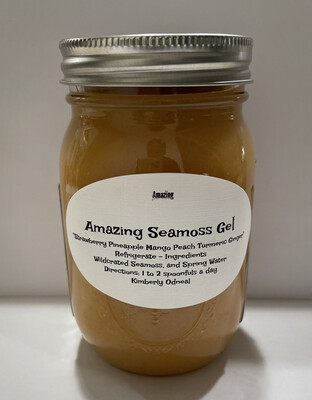 Strawberry Pineapple Mango Peach Turmeric Ginger Infused Seamoss’s Gel 16 Oz