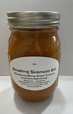 Strawberry Mango Elderberry Echinacea Ginger Turmeric infused Seamoss Gel 16 oz