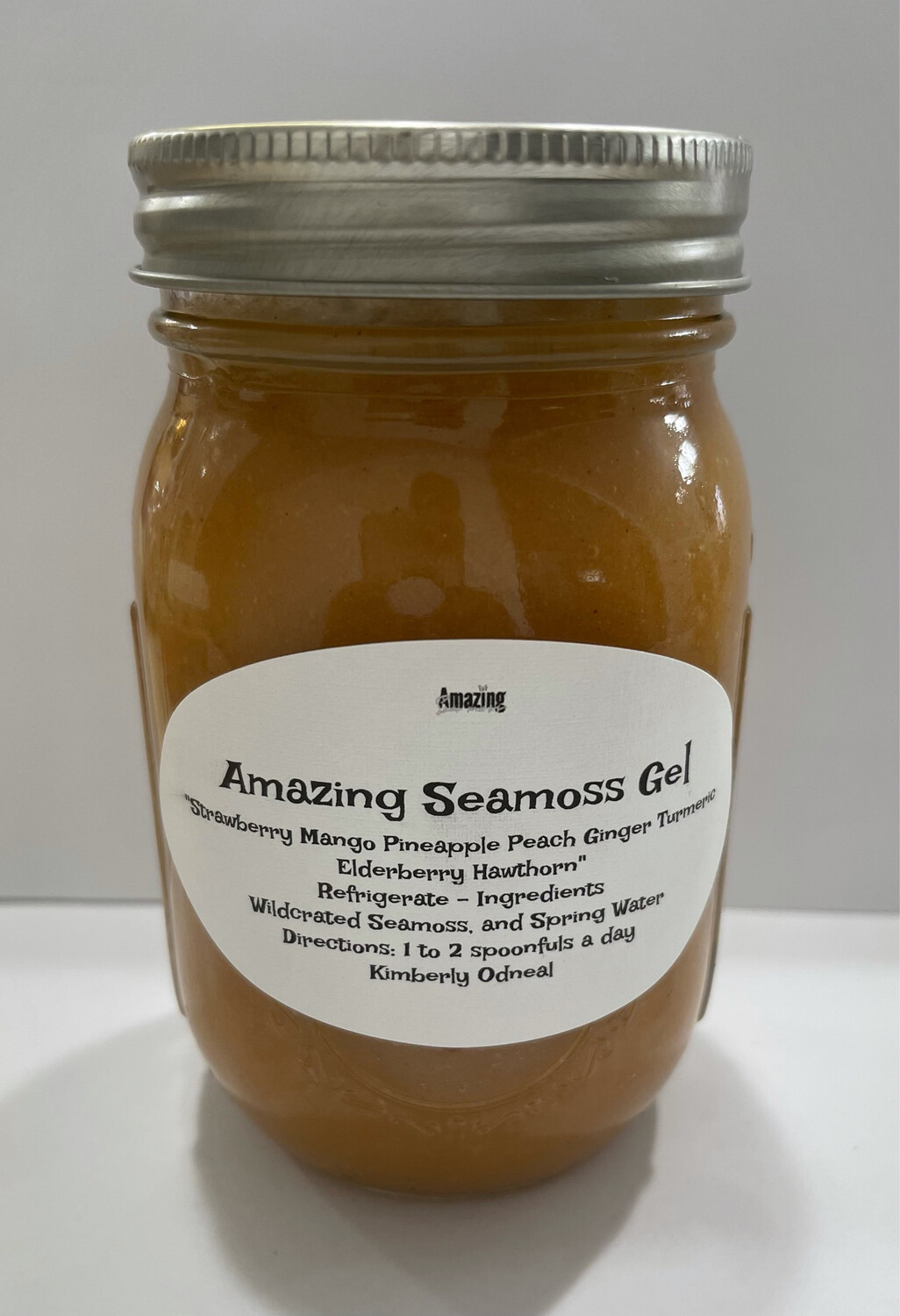 Strawberry Mango Peach Pineapple Turmeric Ginger Elderberry Hawthorn Infused Seamoss Gel 16 oz 