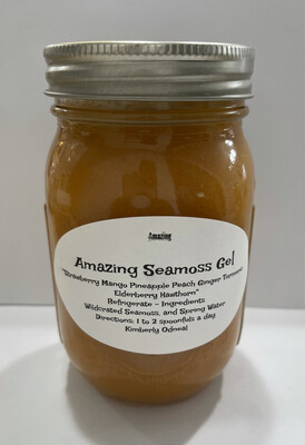 Strawberry Mango Peach Pineapple Turmeric Ginger Elderberry Hawthorn Infused Seamoss Gel 16 oz 