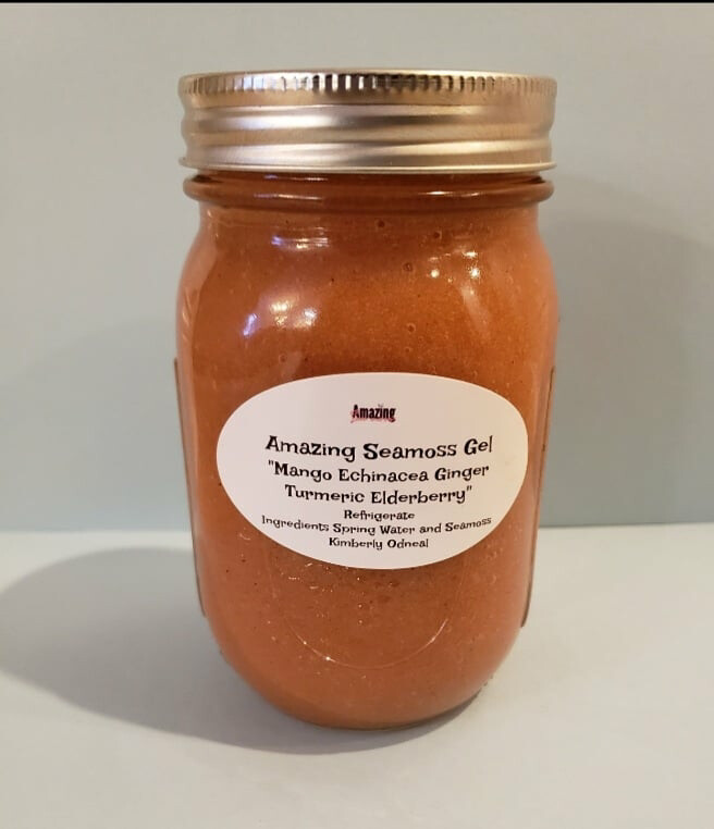 Mango Echinacea Turmeric Ginger Elderberry infused Seamoss Gel 16 oz