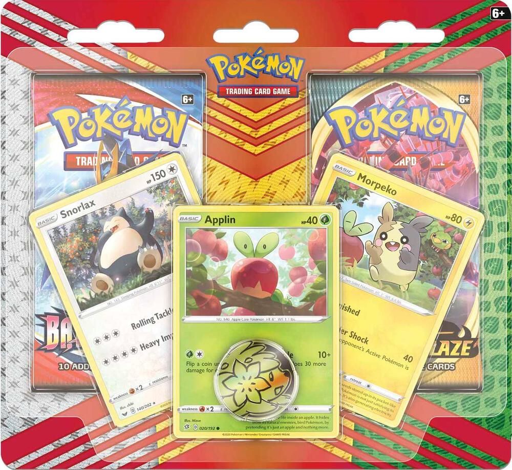 Snorlax, Morpeko &amp; Applin Cards with 2 Booster Packs &amp; Coin