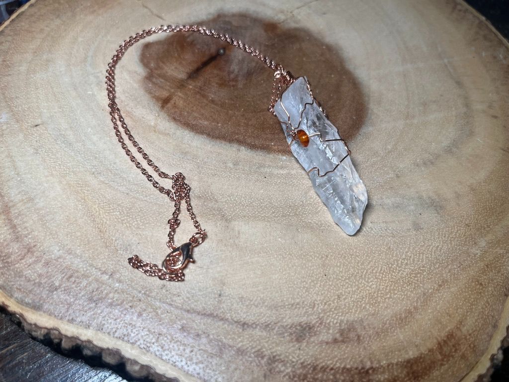 Wrapped Clear Quartz with Amber Necklace