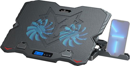 POWERTECH βάση & ψύξη laptop PT-1346, έως 15.6", 2x 125mm LED fan, μαύρη