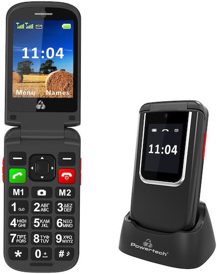 POWERTECH κινητό τηλέφωνο Sentry 4G Flip, 2.8/1.77", dual SIM, πλήκτρο SOS, μαύρο