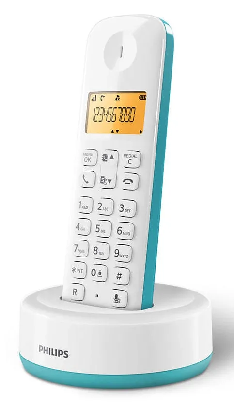 PHILIPS ασύρματο τηλέφωνο D1601T-34, με ελληνικό μενού, λευκό-πράσινο