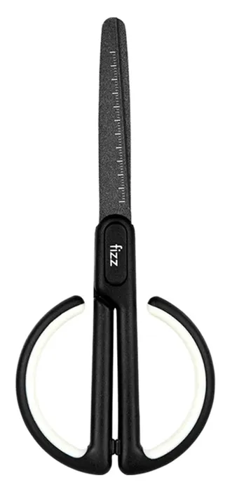 FIZZ ψαλίδι FZ212003-W με χάρακα, μεταλλική λεπίδα, 17cm, μαύρο-λευκό