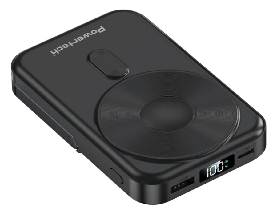 POWERTECH power bank με οθόνη PT-1416, 10000mah, magnetic wireless, 22.5W, μαύρο