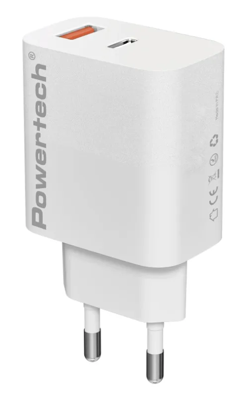 POWERTECH φορτιστής τοίχου PT-1437, USB/USB-C, 20W, GaN, λευκός
