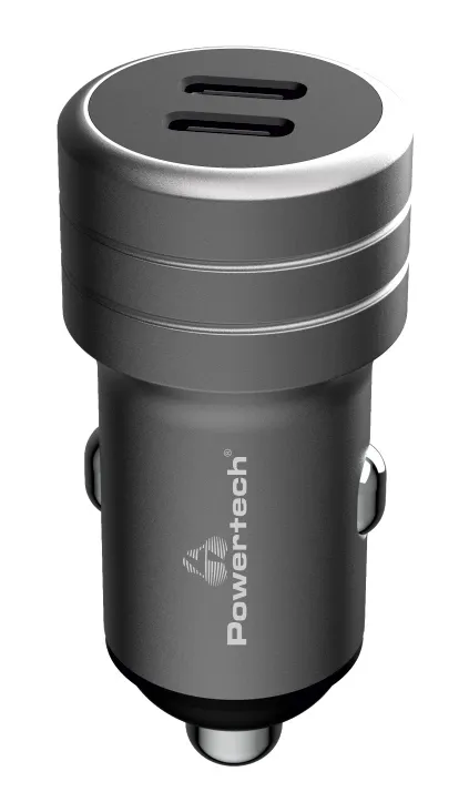 POWERTECH φορτιστής αυτοκινήτου PT-1149, 2x USB-C, 100W PD, γκρι