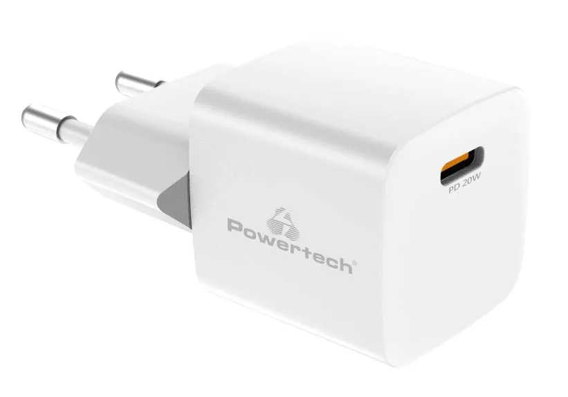 POWERTECH φορτιστής τοίχου PT-1223, USB-C, 20W, λευκός