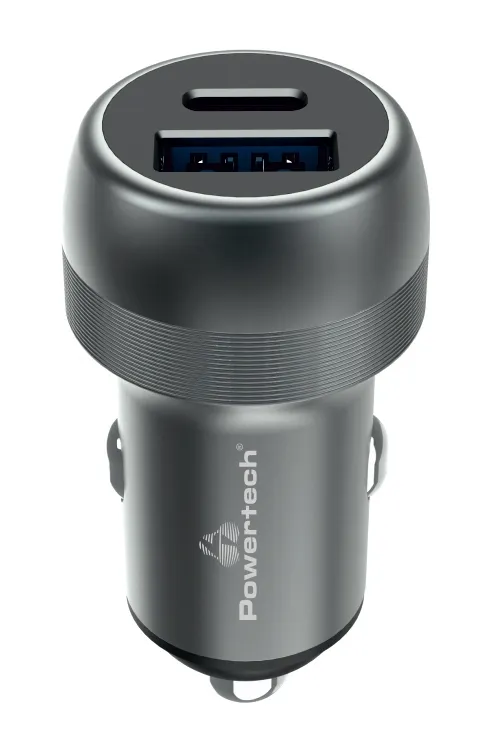 POWERTECH φορτιστής αυτοκινήτου PT-1148, USB & USB-C, 89W PD & QC, γκρι