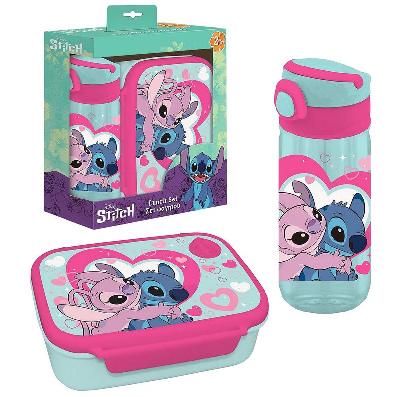 Σετ 2 τεμ Stitch Φαγητοδοχείο 800ml & Παγούρι 500ml Φαγητοδοχείο 800ml, Παγούρι με Καλαμάκι 500ml