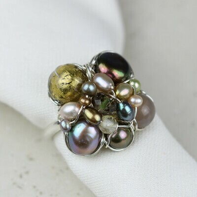 Kulturperler, agat, røgkvarts, citrin, muranoglas