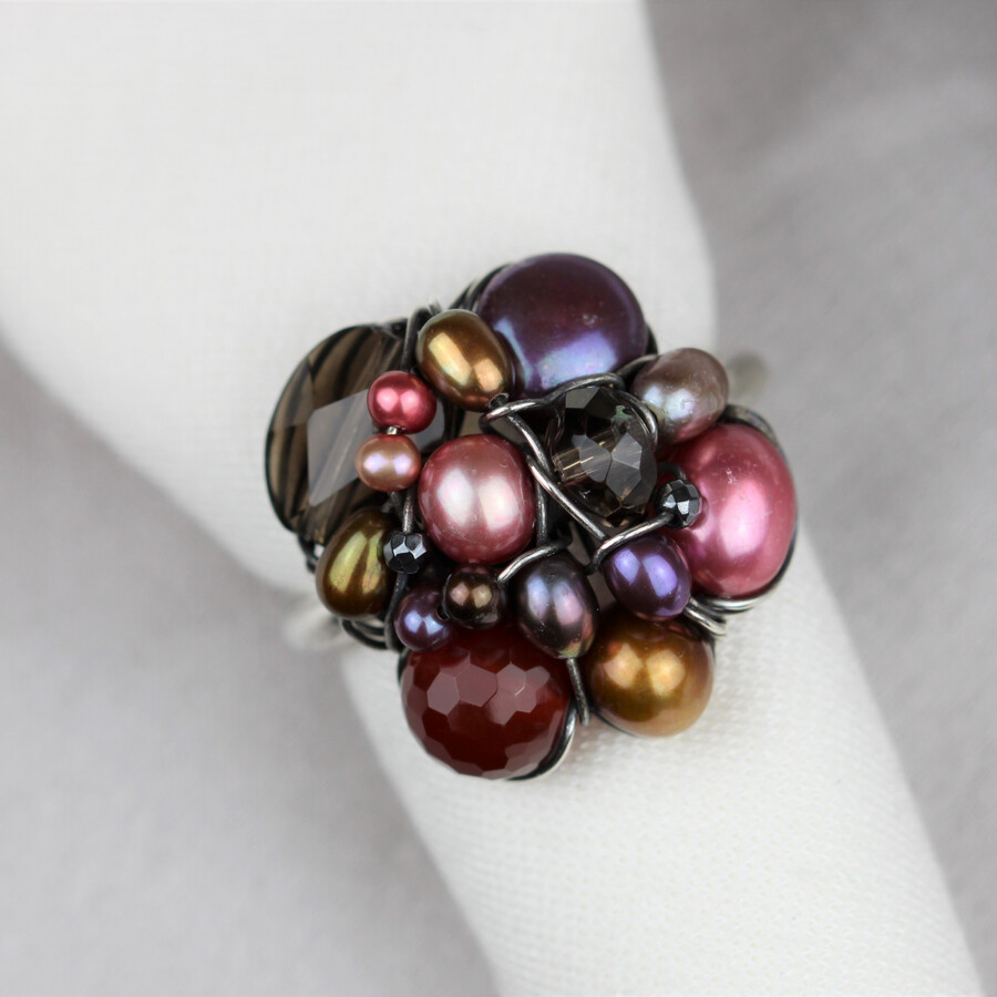 Kulturperler, karneol, røgkvarts og hæmatit