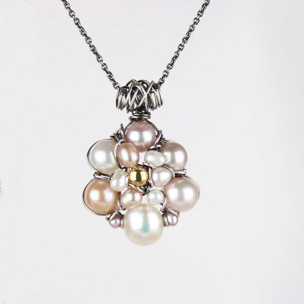 Kulturperler, 14 karat guldkugle og sterlingsølv.