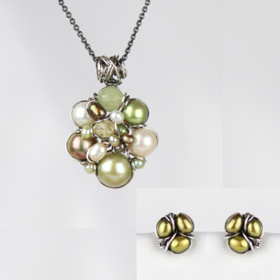 Halskæde og ørestik i grønne farver